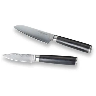 ECHTWERK 2-teiliges Damaszener Messer Set, Santokumesser ca. 13cm/Schälmesser ca. 8cm, Küchenmesser, japanisches Messer, Gemüsemesser, Damaststahl, Pakka-Holz, inkl. Geschenkbox