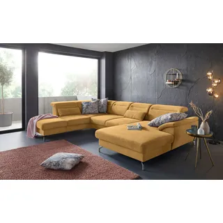 sit&more Wohnlandschaft "Percy U-Form" 12 cm Fußhöhe, Sitztiefenverstellung, wahlweise in 2 Fußfarben, mustard