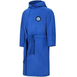 Inter, Bademantel aus Mikrofaser, einfarbig, Blau, aufgebrachtes Logo, platzsparend, offizielles Produkt