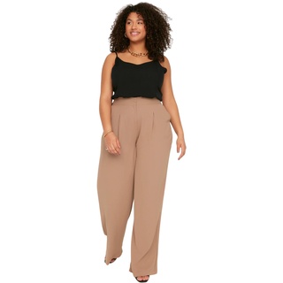 Trendyol Damen Women Plus Size High Waist Wide Leg Trousers Hose, Nerz, 54 EU