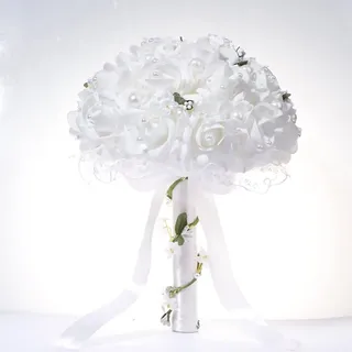 Uposao Blumenstrauß Romantische Hochzeit Künstliche Hochzeitsstrauß Koreanischen künstlicher Rosenstrauß Bouquet Deko Brautjungfer Blumenstrauß Brautstrauß mit Perlen Brautstrauss für Hochzeit,Weiß