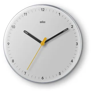 Braun Klassische analoge Wanduhr geräuschlosem Quarzwerk, gut ablesbar, 23 cm Durchmesser in Weiß, Modell BC26W.