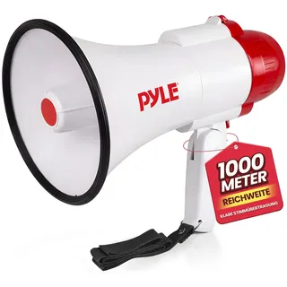 Pyle Audio Pyle Megafon 30W mit Sirene & Mikrofon, Weiß Faltbares Megaphone für Kinder & Erwachsene, Lautsprecher für Fußball, Events, Notfälle