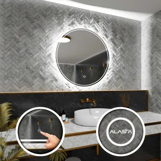 Runder Badezimmerspiegel mit LED-Beleuchtung und Touchschalter - Wenezia - 105 x 105cm - Silber