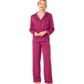 Indigo Sky Damen Womens Astara Full Length Satin Pyjama with Contrast Piping Pyjamaset, Magenta, 26-28