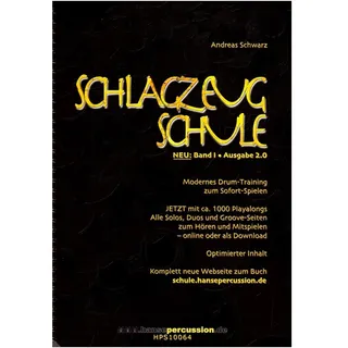 Schlagzeugschule 1 von Andreas Schwarz - Schlagzeug-Musik für Einsteiger – zum Sofort-Spielen - 64 detaillierte Vorübungen, 199 Grooves, 86 Soli und 13 Duos - Lehrbuch + Online-Audio, Notenklammer