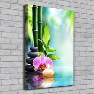 Tulup® Leinwandbild - 70x100cm - Wandkunst - Drucke auf Leinwand - Leinwanddruck - Wohnzimmer Wanddekoration XXL - Wohnung Deko Kunstdrucke - Blumen & Pflanzen - Rosa - Orchidee und Bambus - Rosa