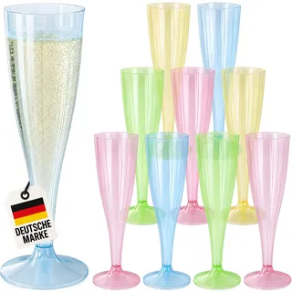 WELLGRO Bunte Sektgläser Kunststoff Mehrweg – 30 Stück – Champagner Gläser Plastik – 150 ml Partygläser für Hochzeit, Geburtstag, JGA
