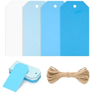 jijAcraft Blau Papier Geschenkanhänger Blanko: 5 x 10cm Kraftpapier Anhänger 60 Stück Papier Etiketten zum Beschriften Geschenkanhänger Tags mit Loch und Schnur für Party Geschenk