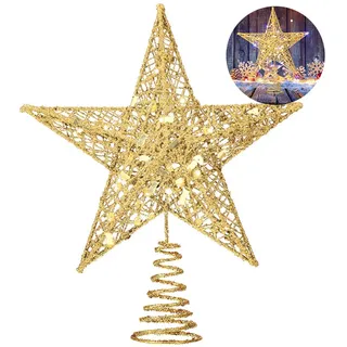 Gold Weihnachtsbaumspitze Stern,AOBETAK 20cm Glitzer Metall Weihnachtsbäume Top Dekoration,Weihnachtsdeko Baumspitze Weihnachten Christbaumspitze Star Weihnachtsbaum Topper Spitzen Deko