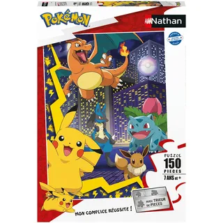 Nathan Kinderpuzzle 150 Teile – Die Stadt der Pokemon – für Kinder Jungen oder Mädchen ab 7 Jahren – Hochwertiges Puzzle – Dicker und strapazierfähiger Karton – Abenteuer – 86189