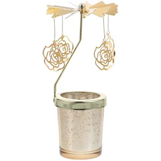 SOLUSTRE Metall Kerzenhalter Glas Teelichthalter Teelichtgl? : Gold Teelicht Karussell Valentinstag Deko Eisen Kerzenleuchter Rotierender Kerzenst?nder Hochzeit Wohnzimmer Tischdeko
