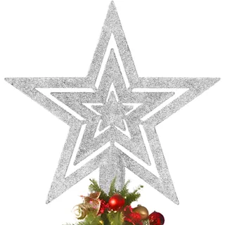 Silber Glitzernde Weihnachtsbaumspitze Stern, Glänzenden Christbaumspitze Festlicher Weihnachtsstern für Tannenbaumdekoration, Party Dekoration, Weihnachtsfeier & Geschenkidee