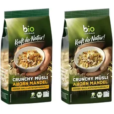 biozentrale Müsli Crunchy Ahorn-Mandel | 375 g knuspriges Bio Müsli | Ideal zum Frühstück und für den Müslibecher to go | vegan & ohne Palmöl (Packung mit 2)