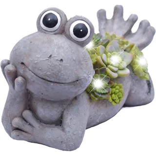 TERESA'S COLLECTIONS 11cm Solar Frosch Gartendeko für Draußen LED Solarlecuhte Kunstharz Wasserfest Frosch Wetterfest Gartendeko Figur für Garten Balkon Terasse Fairy Mutter Tochter Geschenk