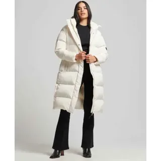 Superdry für Damen. W5011642A Langer gesteppter weißer Kapuzenmantel mit Kapuze (S), Lässig, Polyester