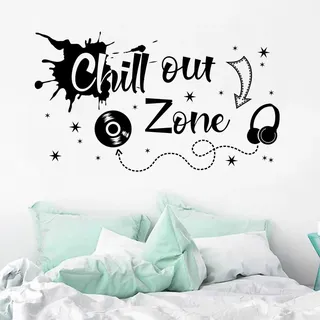 WandSticker4U®- Wandtattoo Jugendzimmer Spruch CHILL OUT ZONE schwarz XXL (100x57 cm) I Wandsticker Grafitti Chillen cool I Wandaufkleber Teenager Jugendzimmer Deko Mädchen Junge GROß
