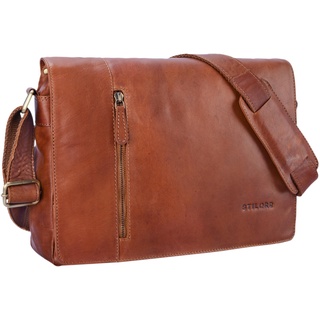 STILORD 'Till' Leder Umhängetasche 13 Zoll große Vintage Schultertasche für Herren Damen Laptoptasche DIN A4 Unitasche Bürotasche aus echtem Leder, Farbe:cognac - braun