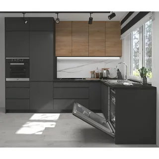 Feldmann-Küchen Winkelküche Avellino L-Form 302 x 232 cm grau