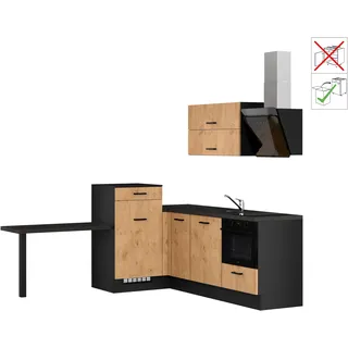 Impuls Küchen Winkelküche Amsterdam L-Form 225 x 125 cm braun, schwarz