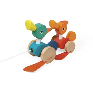 Janod – Entchen aus Holz zum Ziehen – Beine aus Kunstleder für Geräuscheffekt + Schnur 50 cm – Ziehspielzeug – Spielzeug zur Förderung der Entwicklung und für Kleinkinder – Ab 12 Monaten