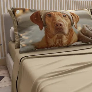 PETTI Artigiani Italiani - Bettwäsche Tiere mit Hunden aus Baumwolle mit Kissenbezügen mit Digitaldruck, Bettwäsche für Einzelbett, Taupe, 100% Made in Italy