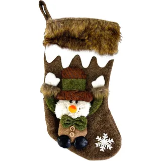 Luxuriöser 3D-Weihnachtsstrumpf – Schneemann – 34 x 17 cm – Braun