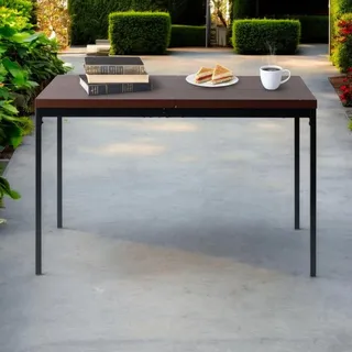 FurnitureR Garten-Servicetische in Braun, für 4 bis 6 Personen, Dicke Holzplatte mit Metallstruktur, für Terrasse, Terrasse, Esszimmer, Garten, 120 x 70 x 75 cm