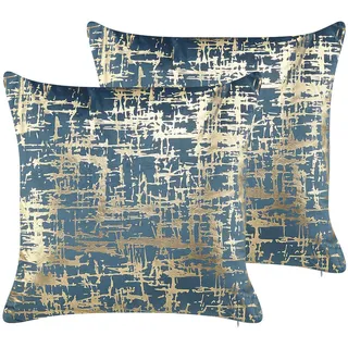 Beliani Dekokissen 2er-Set Blau 45/45 cm Gardenia , Textil , 45x45 cm , Heimtextilien, Wohntextilien, Kissen, Zierkissen
