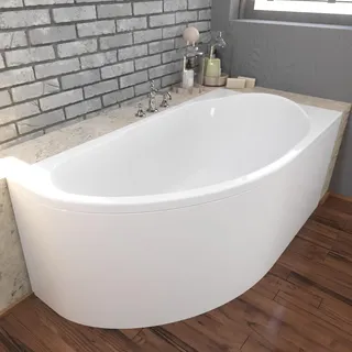 Badewanne Eckbadewanne 140x70 Rechts mit AcrylSchürze, Ablaufgarnitur & Füßen GRATIS | Komplettset 4in1 Original Acryl Wanne Siphon | BADLAND MIKI