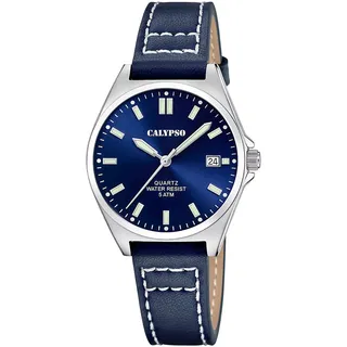 CALYPSO WATCHES Quarzuhr »Basic« Armbanduhr, Damenuhr, Lederarmband, analog, Tag, blau