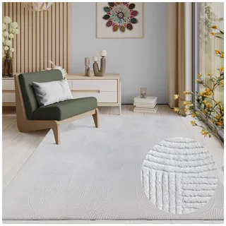 The CarPET Rio - Moderner Kurzflor Teppich, weicher und pflegeleichter Anti-Rutsch-Teppich mit 3D-Optik, robust, für Wohnzimmer und Schlafzimmer, Weiß, 120 x 160 cm
