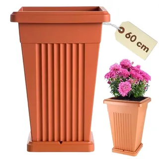 GarPet Pflanzkübel Groß Außen Pflanzkübel Pyramide Blumenkübel Groß Blumenkübel Outdoor Pflanzenkübel Rechteckig Pflanzsäule Blumentopf mit Untersetzer 60 Terracotta
