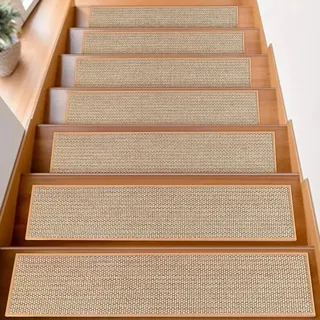 Whemyreat 15 Stück Sisal Stufenmatten treppen rutschschutz Innen rutschfestTreppenstufen Matten mit Gummirücken,stufenmatten ohne kleben für Holztreppen 76x20cm für Kinder,Älteste und Haustiere