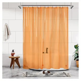 Transparenter gelber Duschvorhang aus Premium-PEVA mit 3 Magneten und Metallösen, wasserdicht, leicht, Standardgröße, für Badezimmer, durchscheinendes Orange - Orange, Gelb