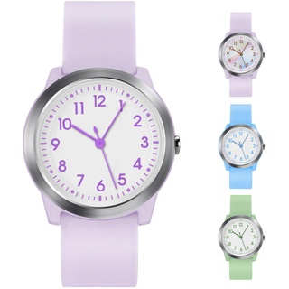 SOCICO Kinderuhr Analog, 5ATM/50M Wasserdicht Armbanduhr Kinder Mädchen Jungen Teenager, Leicht Lesbar Kinder Quartz Minimalistisch Uhren für 9-18 Jahre (Lila)