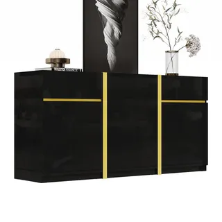 Flieks Sideboard Hochglanz 3 Türen 2 Schubladen modern , Schwarz , Holzwerkstoff , 40x78x160 cm , Kleinmöbel, Kommoden, Sideboards