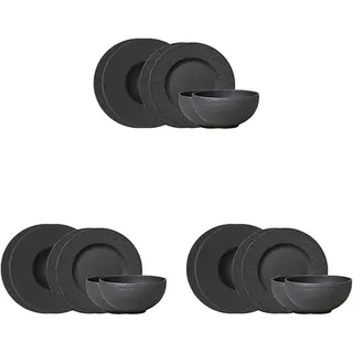 Villeroy & Boch – Manufacture Rock Starter-Set 6 teilig schwarz, Spülmaschinenfest, Mikrowellensicher, Geschirr Set Schwarz Matt, Tafelservice, Essgeschirr, Premium Porzellan (Packung mit 3)