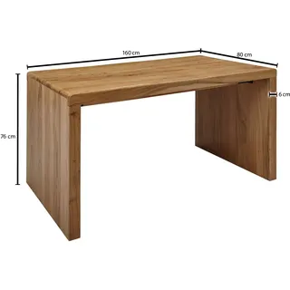 FineBuy Schreibtisch Massiv-Holz Akazie 160 cm Computertisch Echtholz Design Ablage Büro-Tisch Landhaus-Stil - Braun