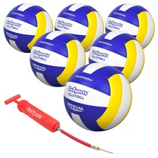GoSports Innen Wettbewerb Volleyball 6 Pack – aus synthetischem Leder – inkl. Ballpumpe & Tragetasche