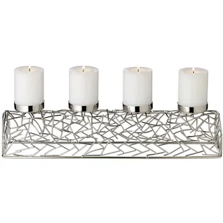 EDZARD Adventskerzenhalter Milano Silber, Messing vernickelt, modernes AST-Design, Länge 44 cm, Adventskranz für Kerzen Durchmesser 6 cm, Perfekt für Cornelius Kerzen