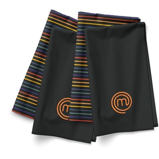 MasterChef Geschirrtücher 4er Set, Geschirrhandtücher 100% Baumwolle, Schwarz Küchenhandtücher, FastDry Towel Set, Saugfähig, mit Aufhängeschlaufen, Regenbogenstreifen