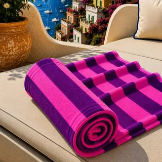 PETTI Artigiani Italiani - Strandtuch XXL Mikrofaser 90x180 cm Groß, Badetuch Schnelltrocknend und Sandfrei, Strandhandtuch für Pool, Sauna und Reise, Made in Italy, Streifen Violett-Fuchsia