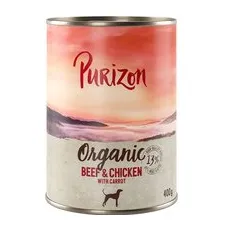 6x400g Vită și pui cu morcovi Organic Purizon Hrană umedă câini