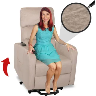 Fernsehsessel HWC-K62, Sessel Relaxsessel TV-Sessel, Liegefunktion Aufstehhilfe elektrisch, Metall Chenille creme - Beige