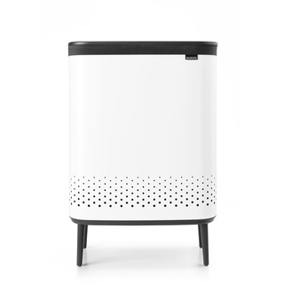 Brabantia - Bo Wäschesammler Hi 2 x 45L - Wäschekorb - 2 Fächer - Deckel mit Quick-Drop Öffnung - Herausnehmbarer Baumwollsack - Tragbar & Hygienisch - Schlafzimmer- & Badezimmerzubehör - Weiß