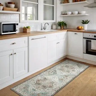 BEIMO Vintage Teppich Schlafzimmer 80X200CM rutschfest Kurzflor Mintgrün Teppich Wohnzimmer Waschbar Flur Läufer