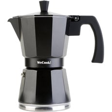 WECOOK! - 12 Tassen Italienischer Espresso-Kaffeekocher Induktion | Edelstahl für Ceranfeld, Caffettiera Induktion | Aluminium Espressomaschine klein, Sicherheitsventil | Schwarz, Aluminium