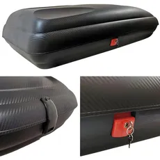 Dachbox VDPBA320 320 Ltr Carbonlook abschließbar + Aluminium Dachträger Tema kompatibel mit FIAT Panda III (Steilheck 5 Türer) ab 2012