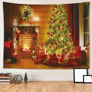 JOTOM Weihnachten Wandteppich, Mehrzweck Wandbehang aus Stoff Christmas Wandkunst Poster Weihnachtsdeko für Wohnzimmer Schlafzimmer Wohnheim Büro Wanddeko, 150x130cm (Weihnachtsbaum)
